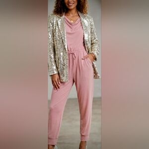 Kori Dusty Pink Jogger Jumpsuit with Drawstring